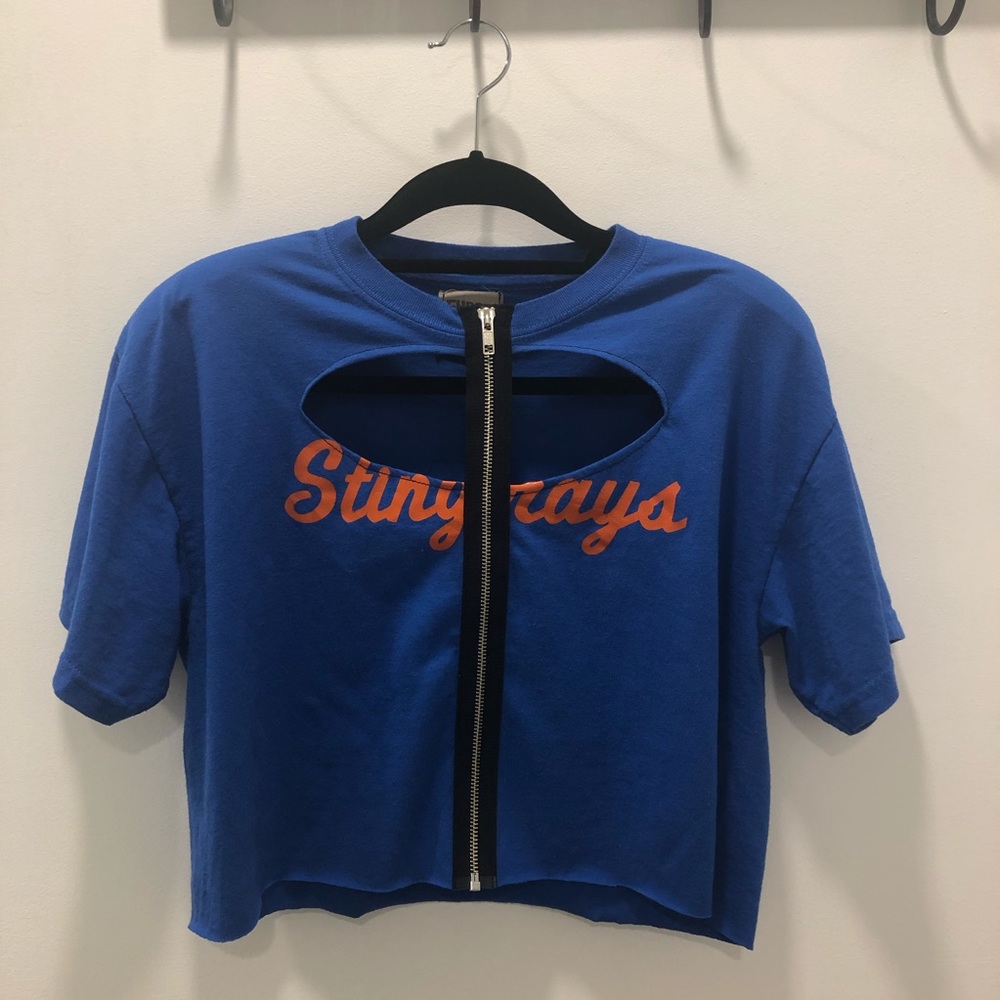 Cropped Cutout Zipper Shirt - One of a kind